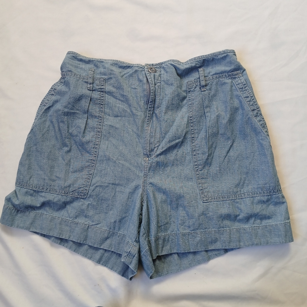 Lauren Ralph Lauren Shorts Womens 10 Blue Chambray Cotton High‎ Waist 4" Inseam